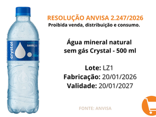 ANVISA MANDA RECOLHER LOTE DE ÁGUA CRYSTAL enviado