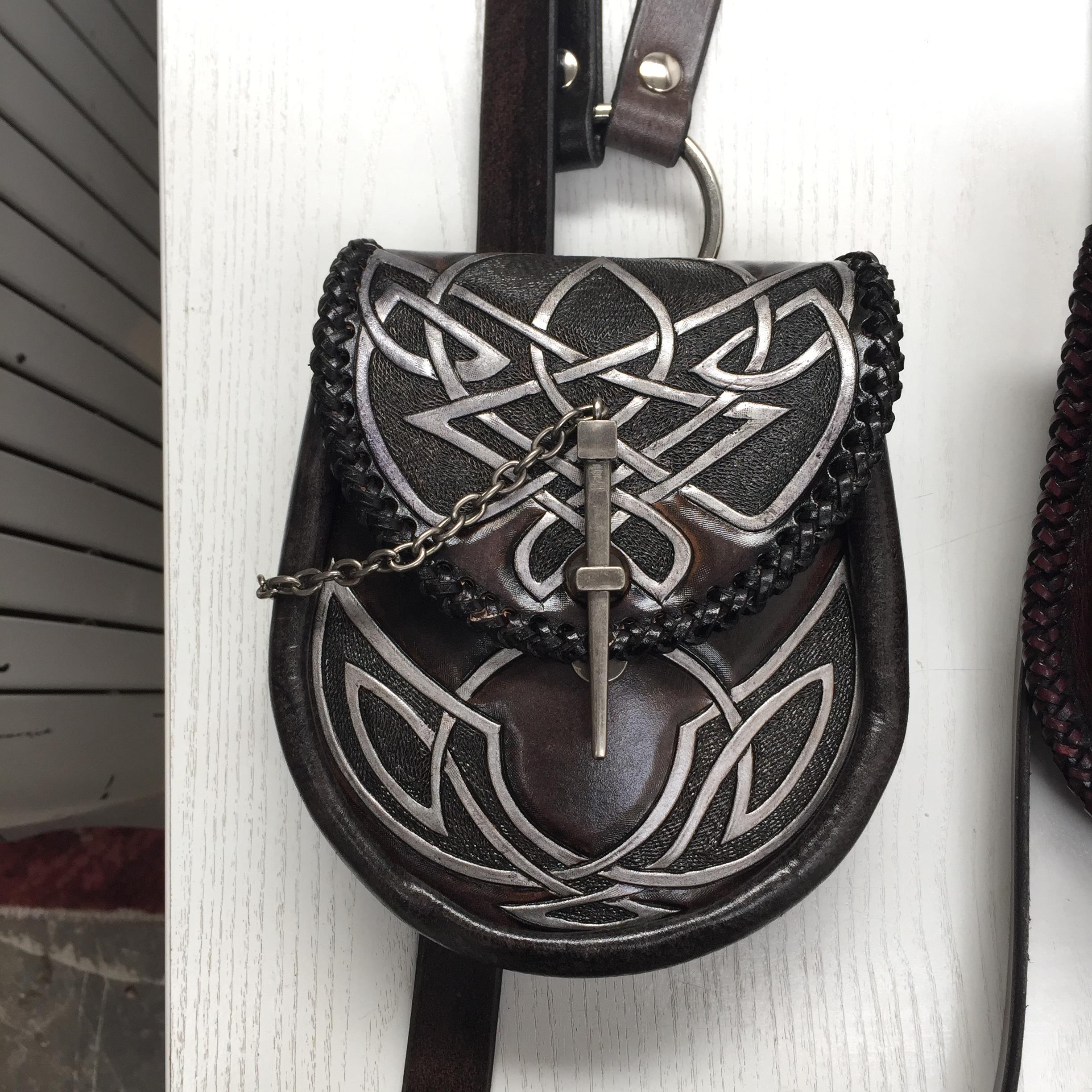 pouch carved strap pippa knotwork silver