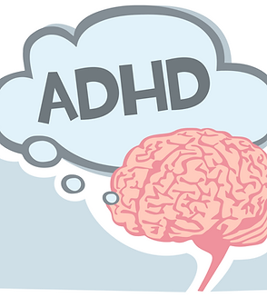 Cartoon brain with a thought bubble that says ADHD