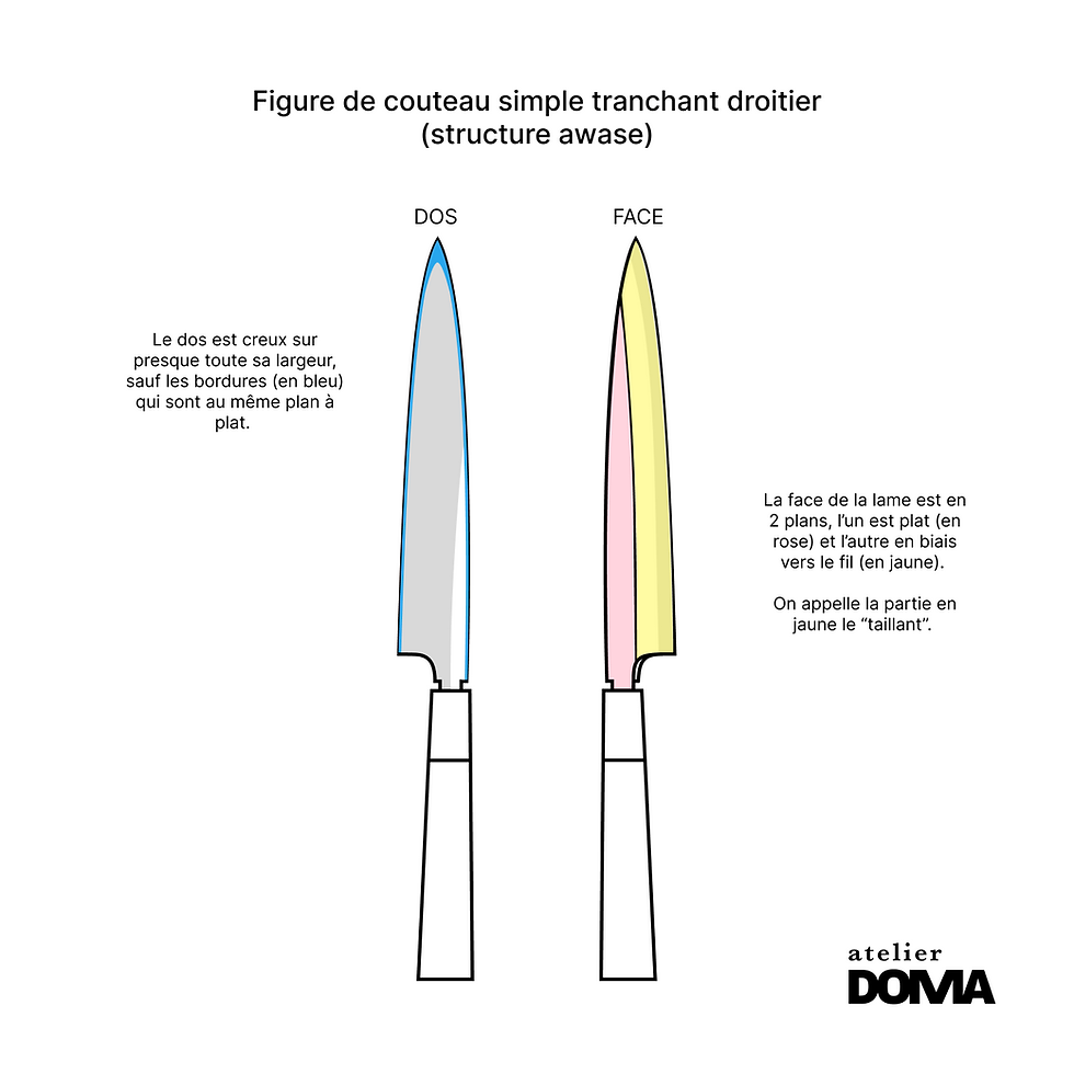 Anatomie d'un couteau japonais simple tranchant schéma