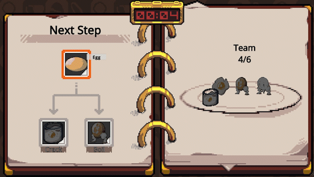 GladiEATers Cookbook UI showing a minigame being selected