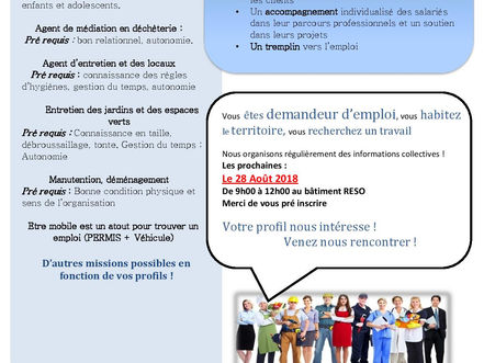 Information collective de Recrutement Mardi 28 Août à 9h00 au bâtiment Le RESO à GUICHEN