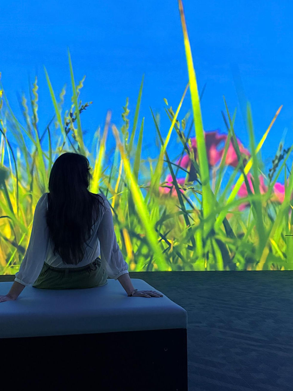 Georgie Blackman Looking at screen with nature