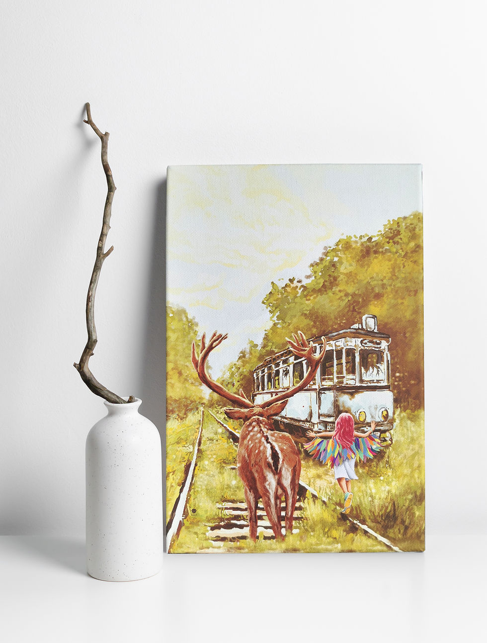 Miniaturbild: Kunstdruck Deer Train Girl – Art Print Mädchen | Natur Wandbild Illustration