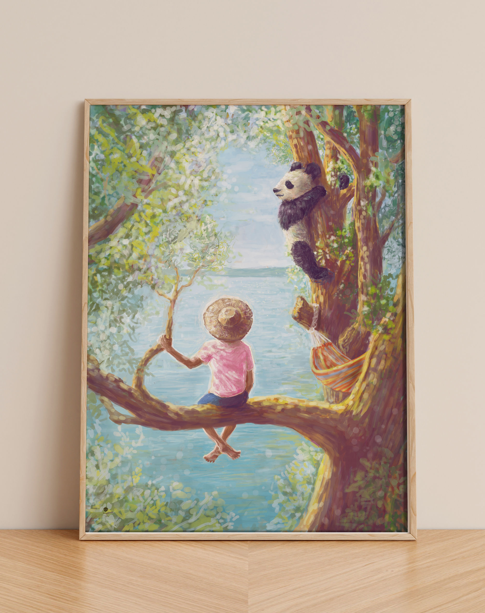Kunstdruck Vagabonds – Art Print Junge & Panda | Natur Wandbild