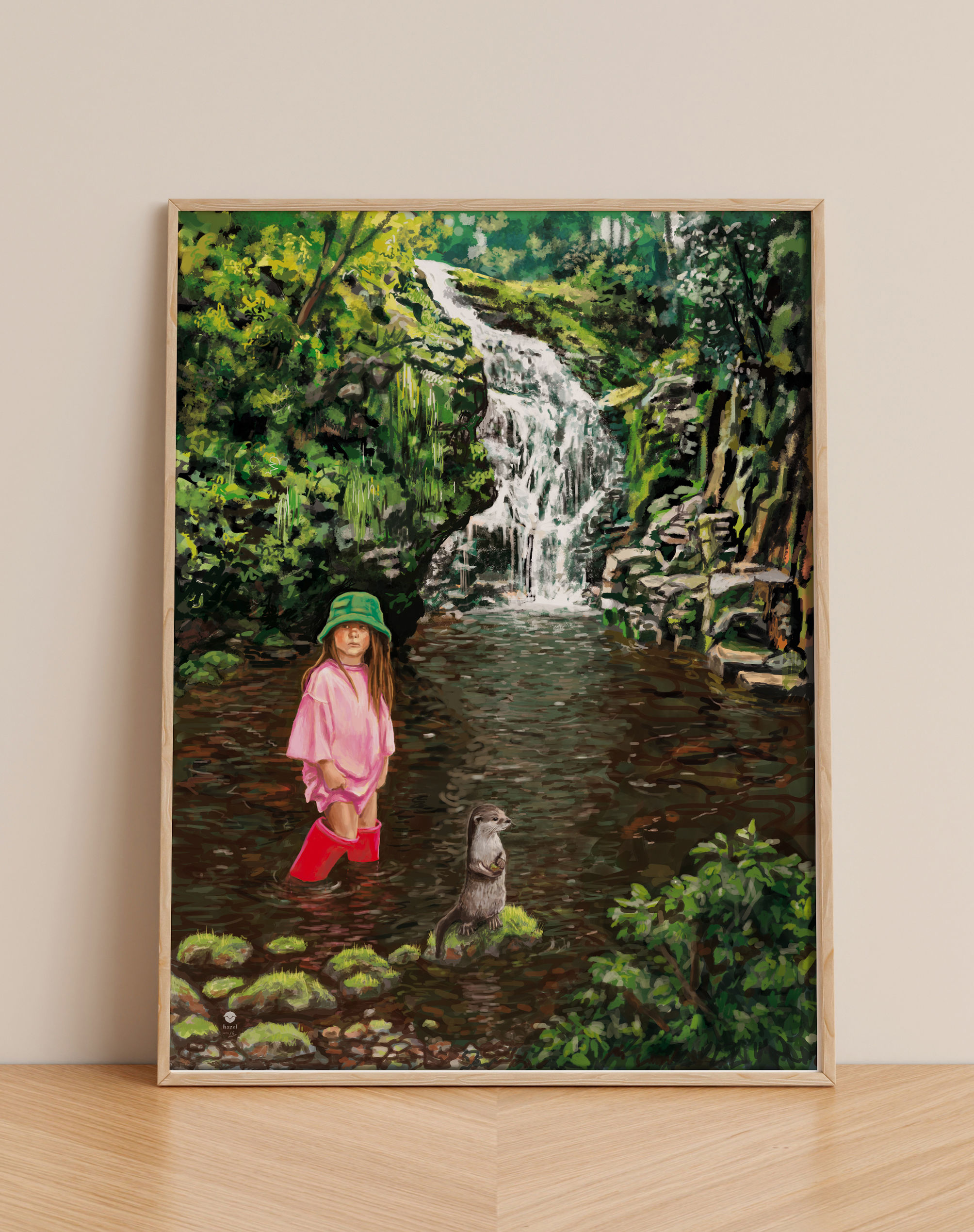 Kunstdruck Explorers – Art Print Mädchen & Otter | Natur Wandbild