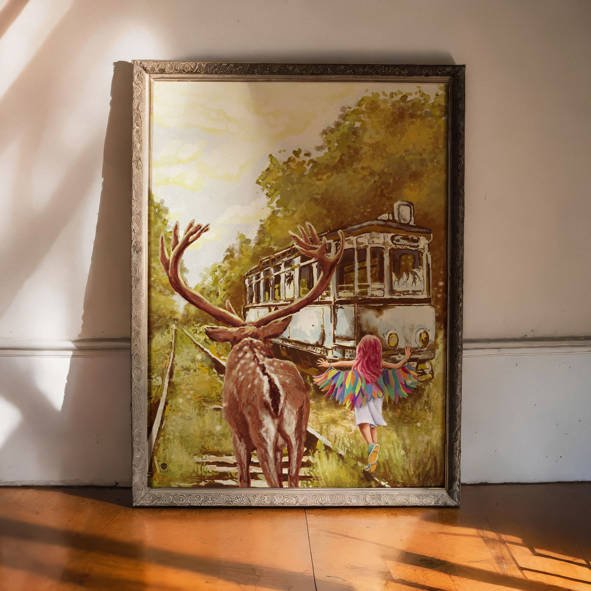 Kunstdruck "deer train girl"
