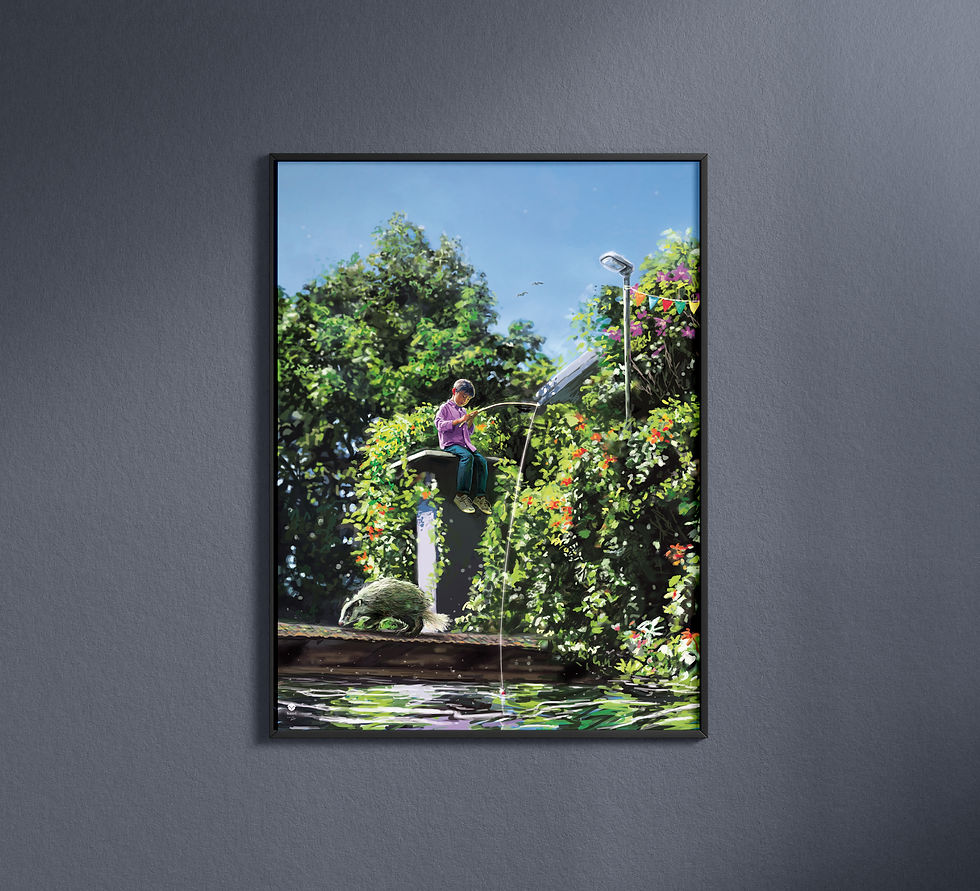 Thumbnail: Kunstdruck Green Summer – Art Print Angeln | Natur Wandbild Illustration