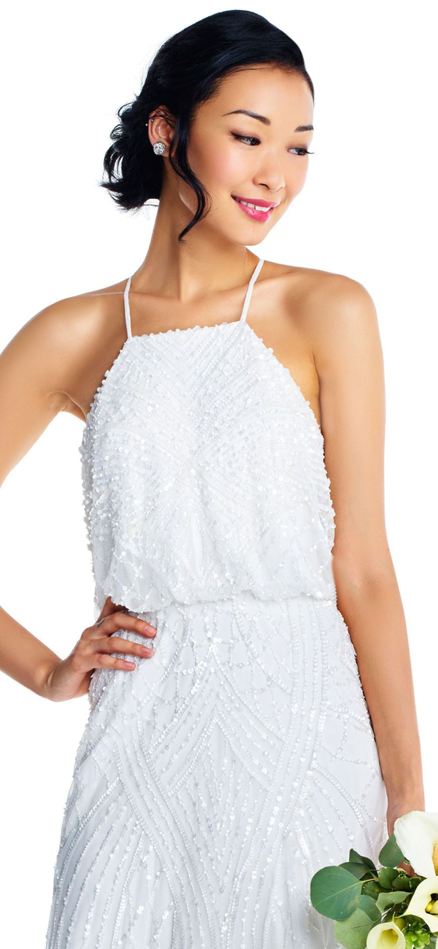 Adrianna Papell Delilah Beaded Blouson Gown in Ivory