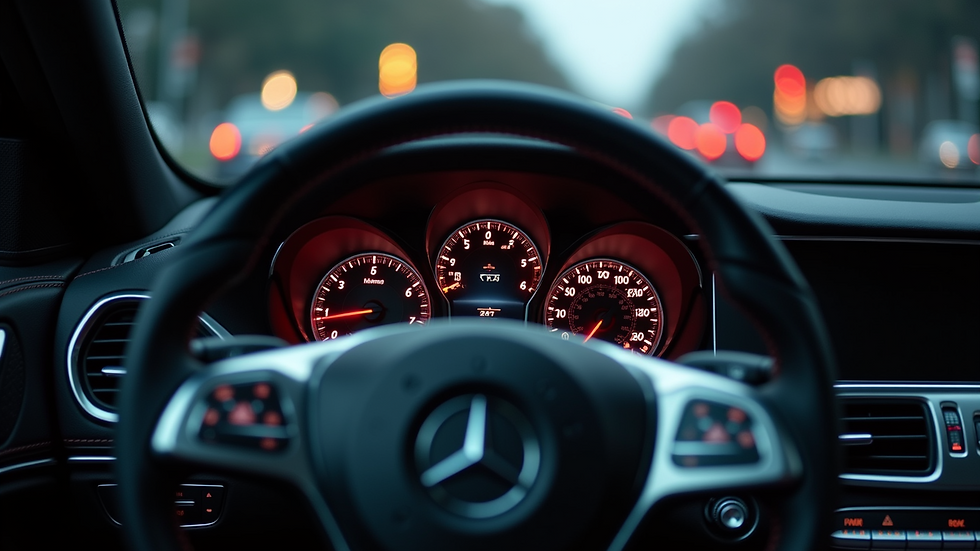 Eye-level view of the Mercedes-Benz dashboard warning lights