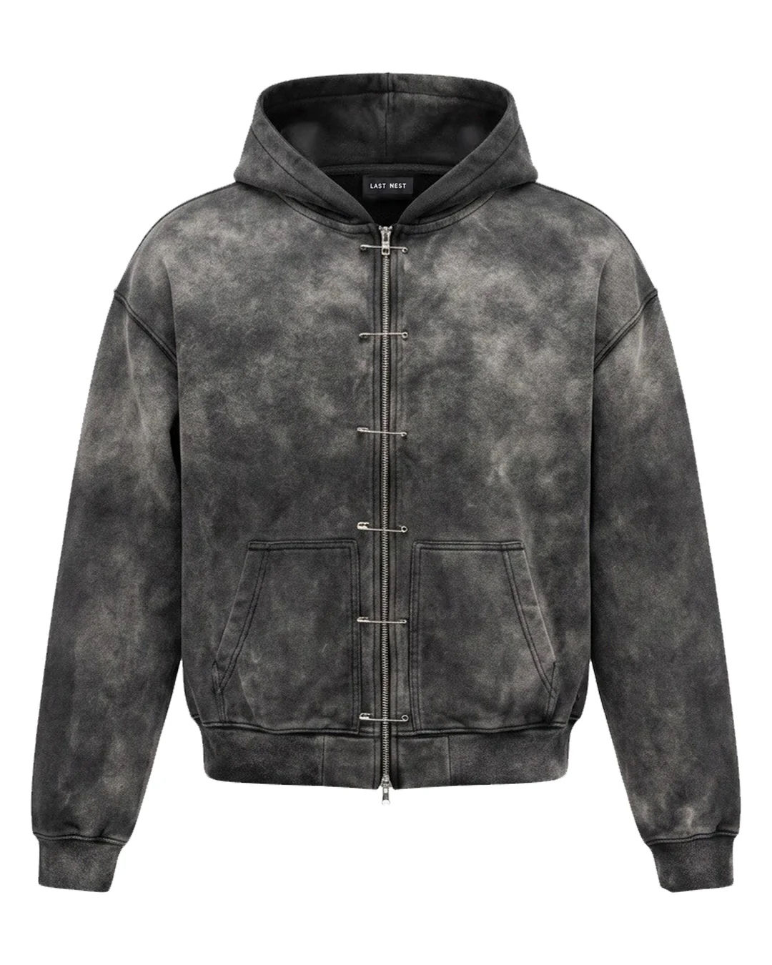 【LAST NEST / ラストネスト】Safety Pin Washed Zip Hoodie