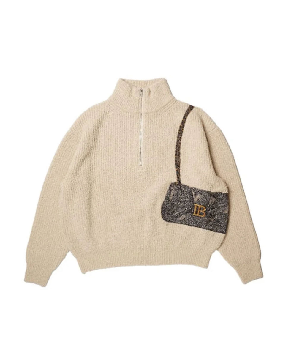 サムネイル： 【doublet/ダブレット】TROMPE L’OEIL EMBROIDERY HALF ZIP KNIT