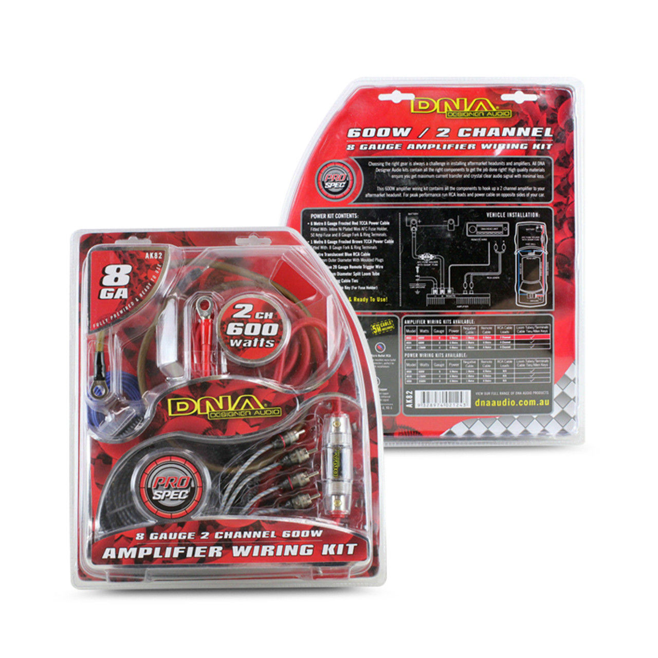 8 Gauge 2 Channel 600W Amplifier Kit ak82