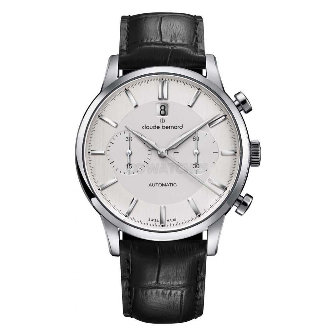 Claude Bernard Classic Chronograph Automatic Silver|Silver|Black CB08001-3-AIN