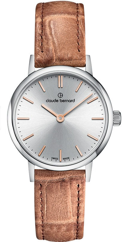 Claude Bernard Classic Two Hands Silver|Silver|Brown CB20215-3-AIR front view