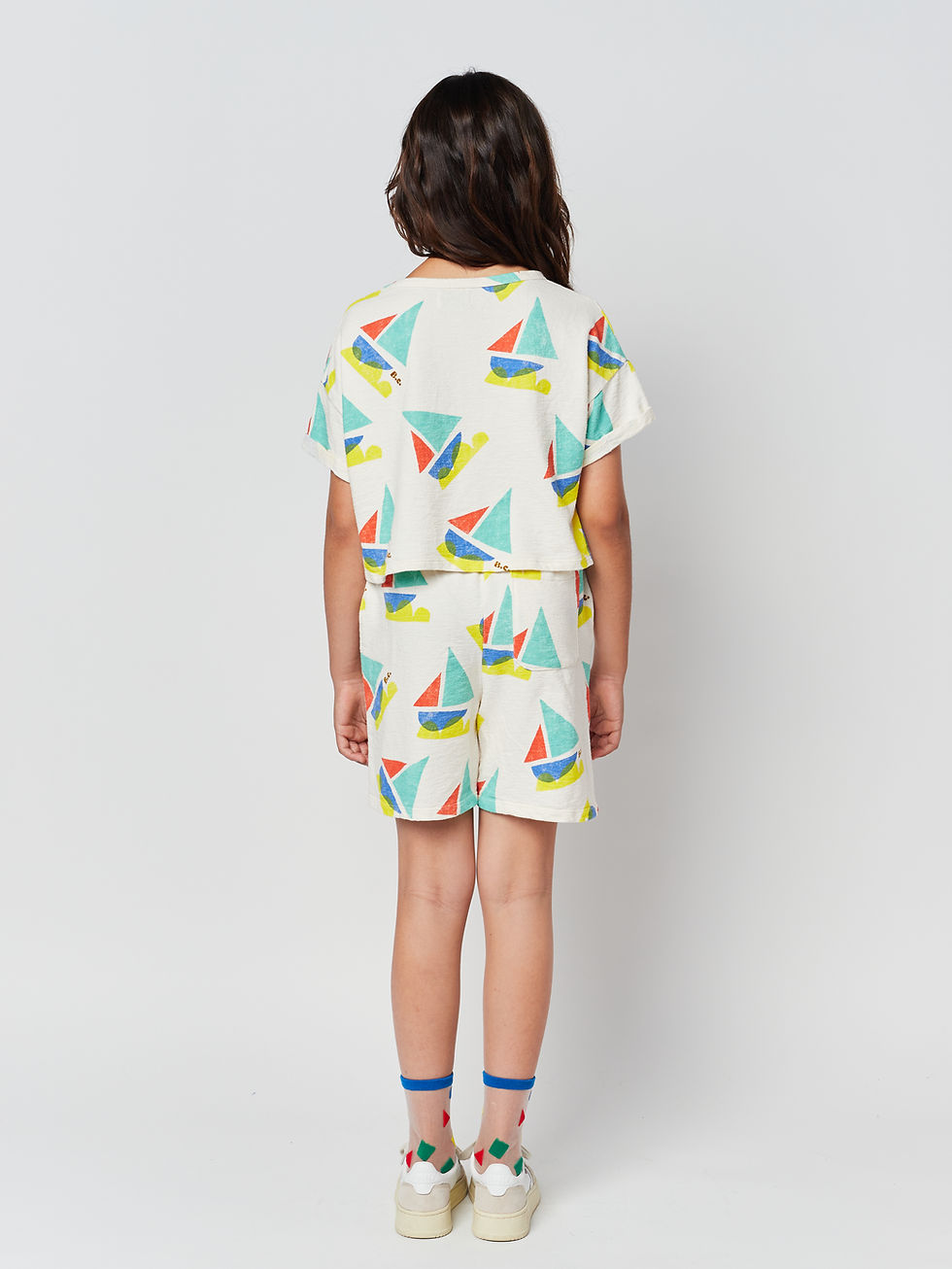 Thumbnail: Multicolor Sail Boat All Over Cropped Sweatshirt