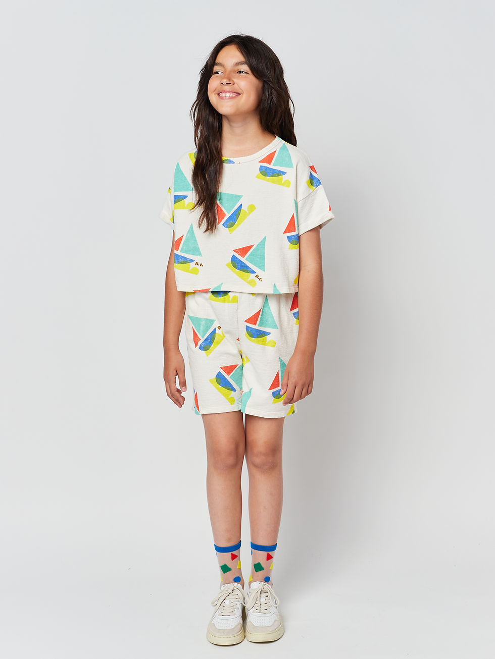Thumbnail: Multicolor Sail Boat All Over Cropped Sweatshirt