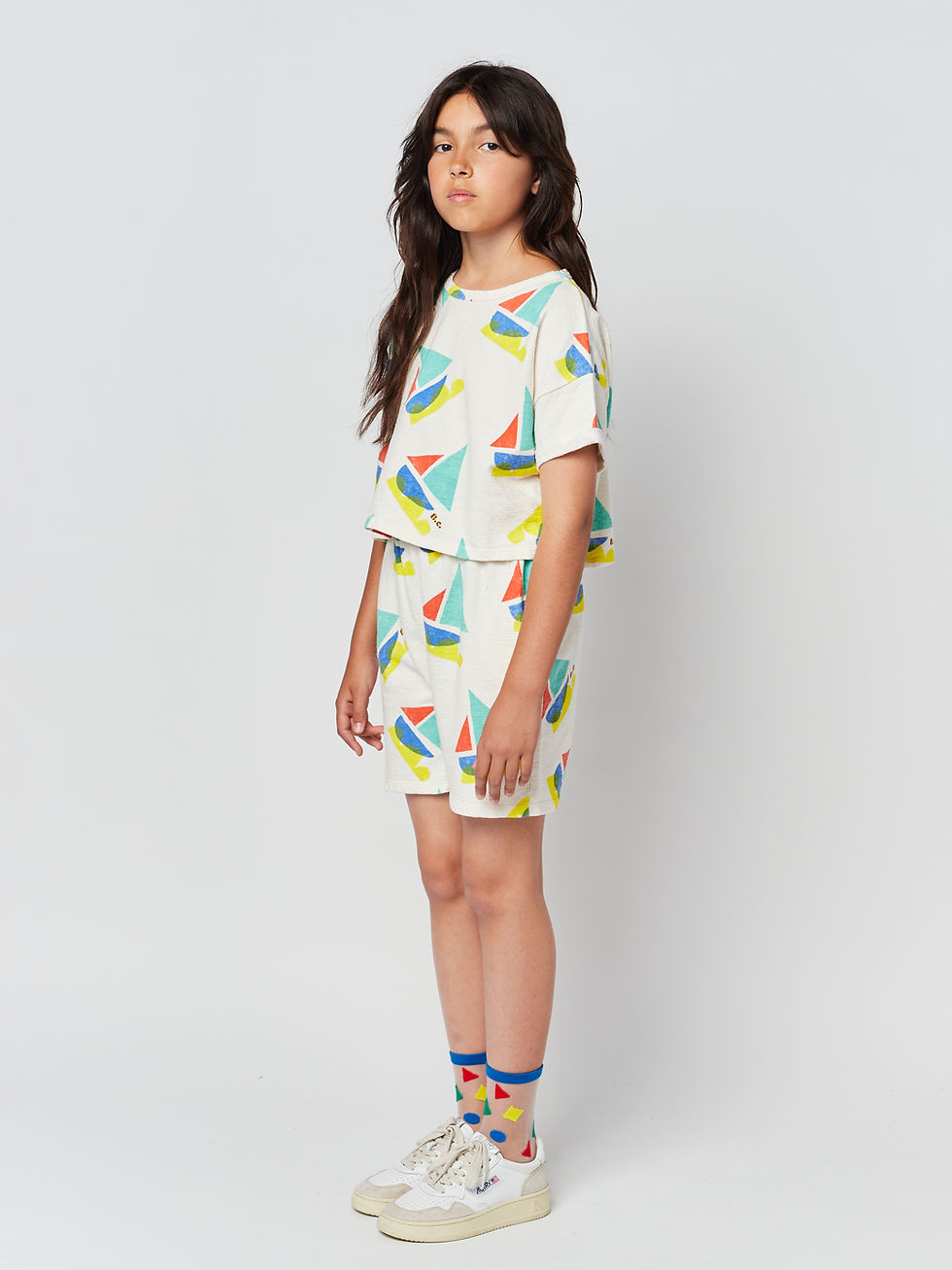 Thumbnail: Multicolor Sail Boat All Over Cropped Sweatshirt