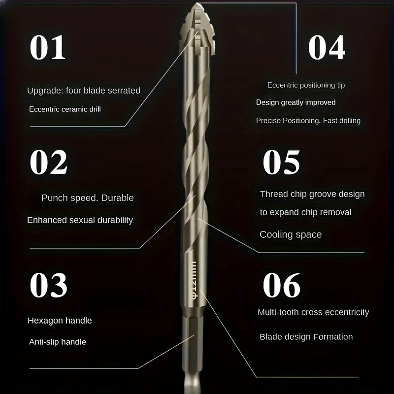 Thumbnail: Upgraded four-edged sawtooth drill bit for tile drilling and concrete special el