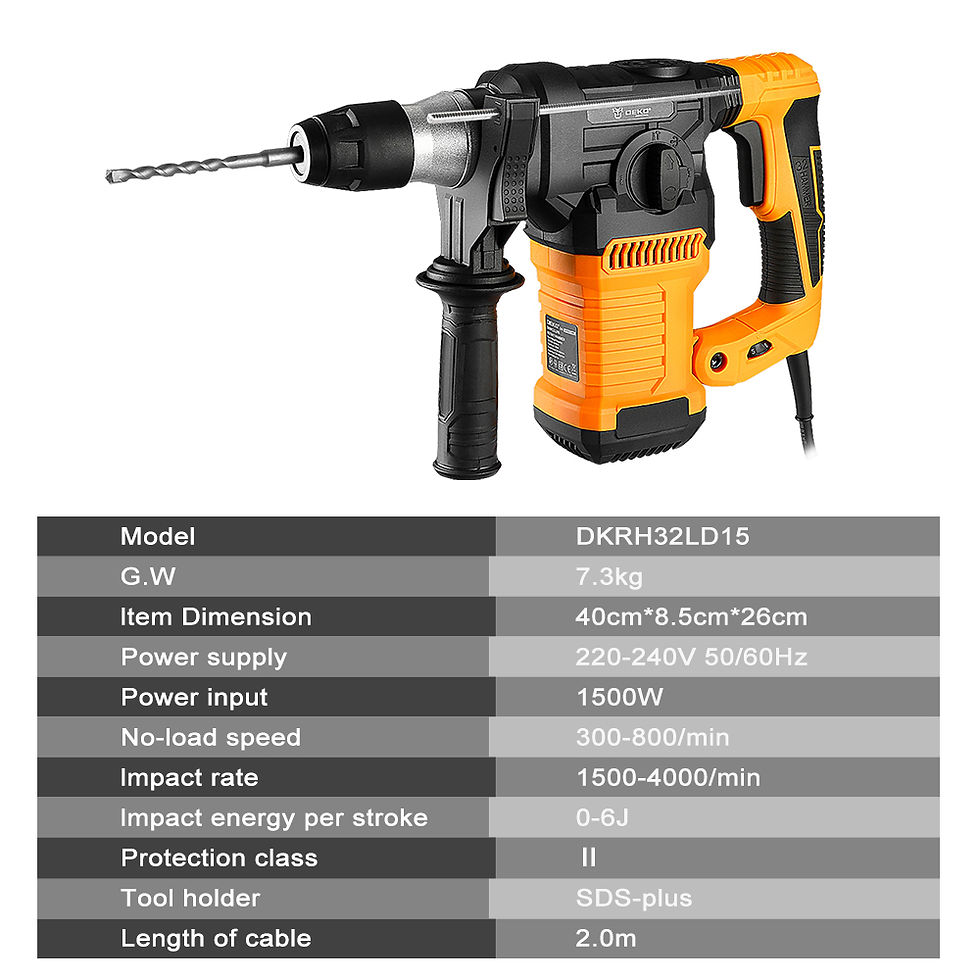 Thumbnail: DEKO DKRH32LD15 1500W 220V Multifunctional Rotary Hammer with BMC and 6pcs Acces