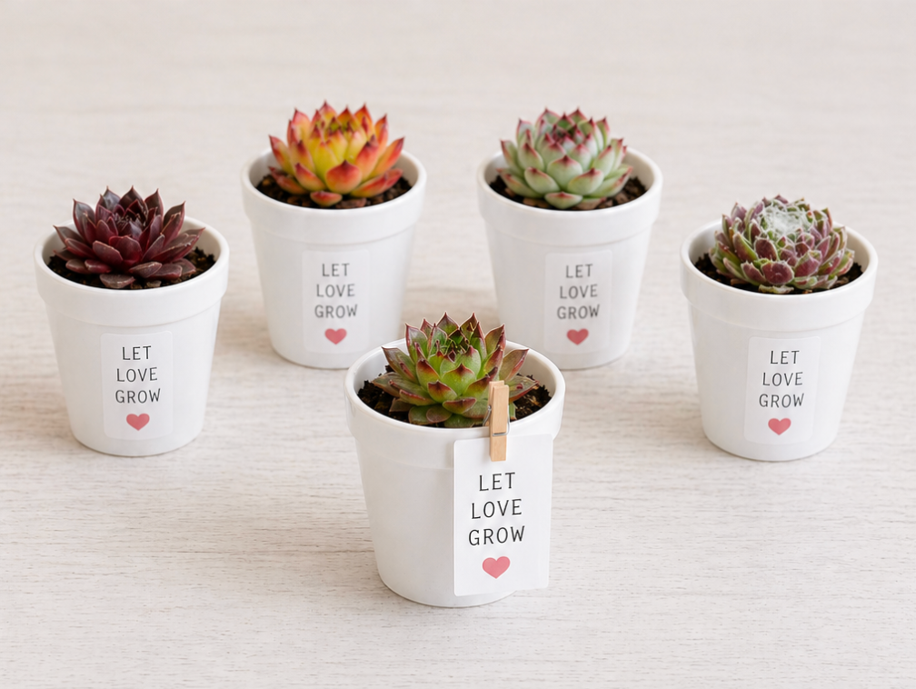 DIY 1.5" Mini Succulents with White Pots