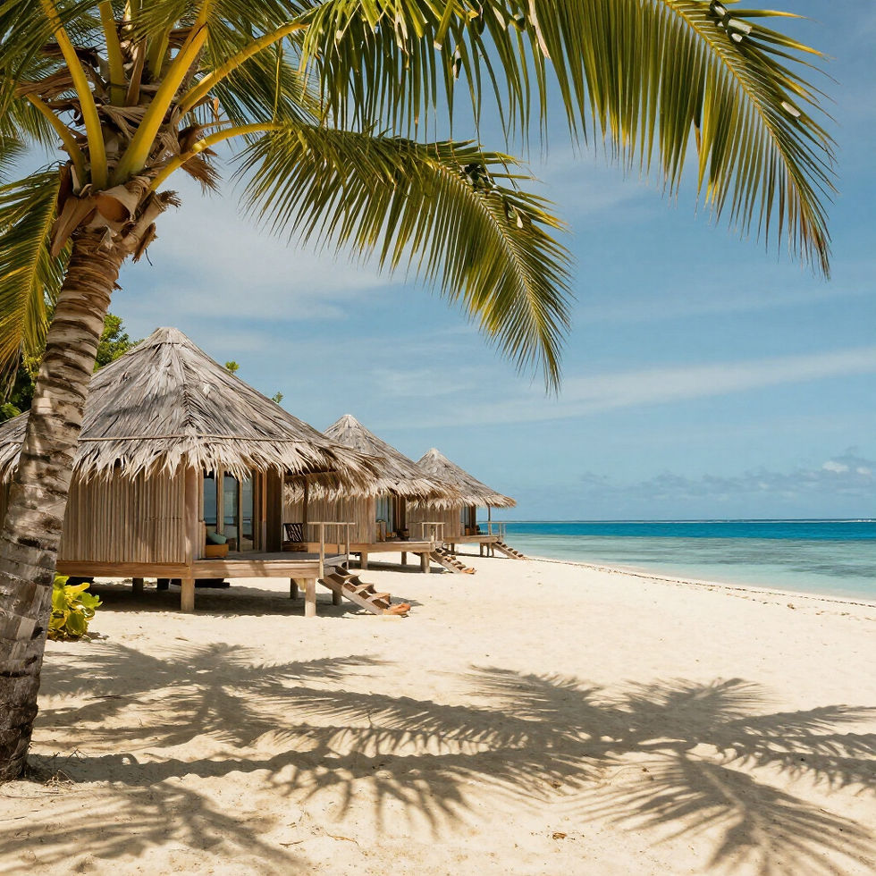 Tropical beach in Fiji with luxury island sanctuaries.
