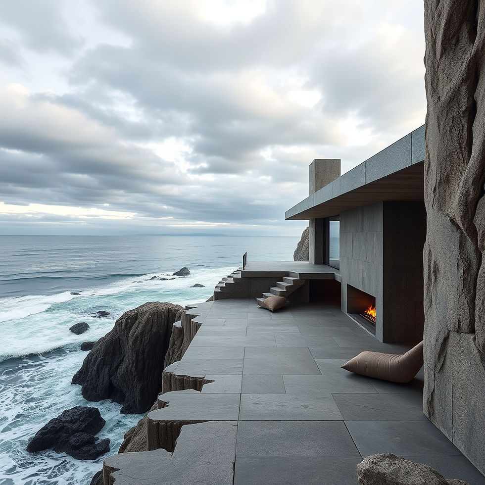 Person at modern cliffside home with ocean view for off-market luxury travel.