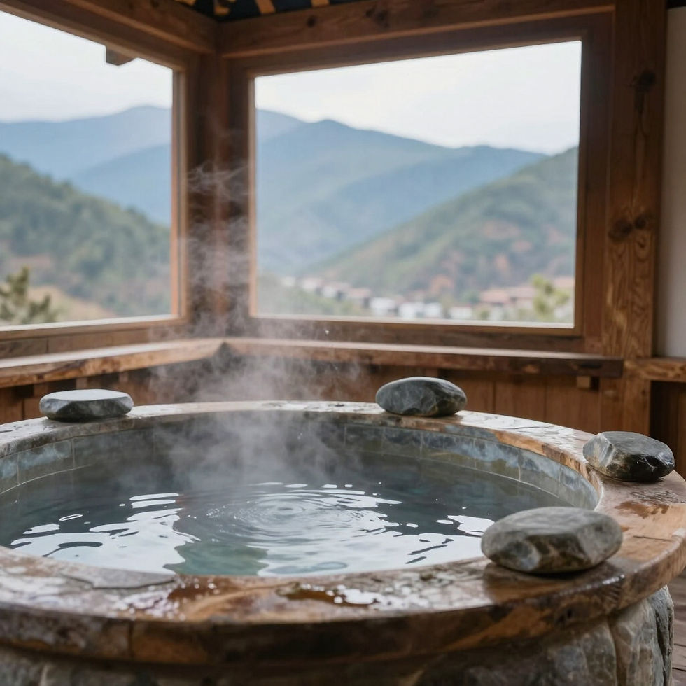 Luxurious hot tub with mountain views, Bhutan