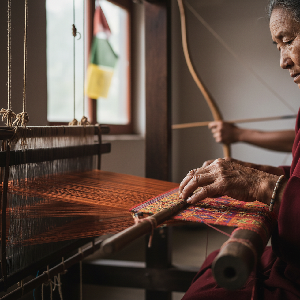 Woman weaving traditional fabric on a loom in Bhutan