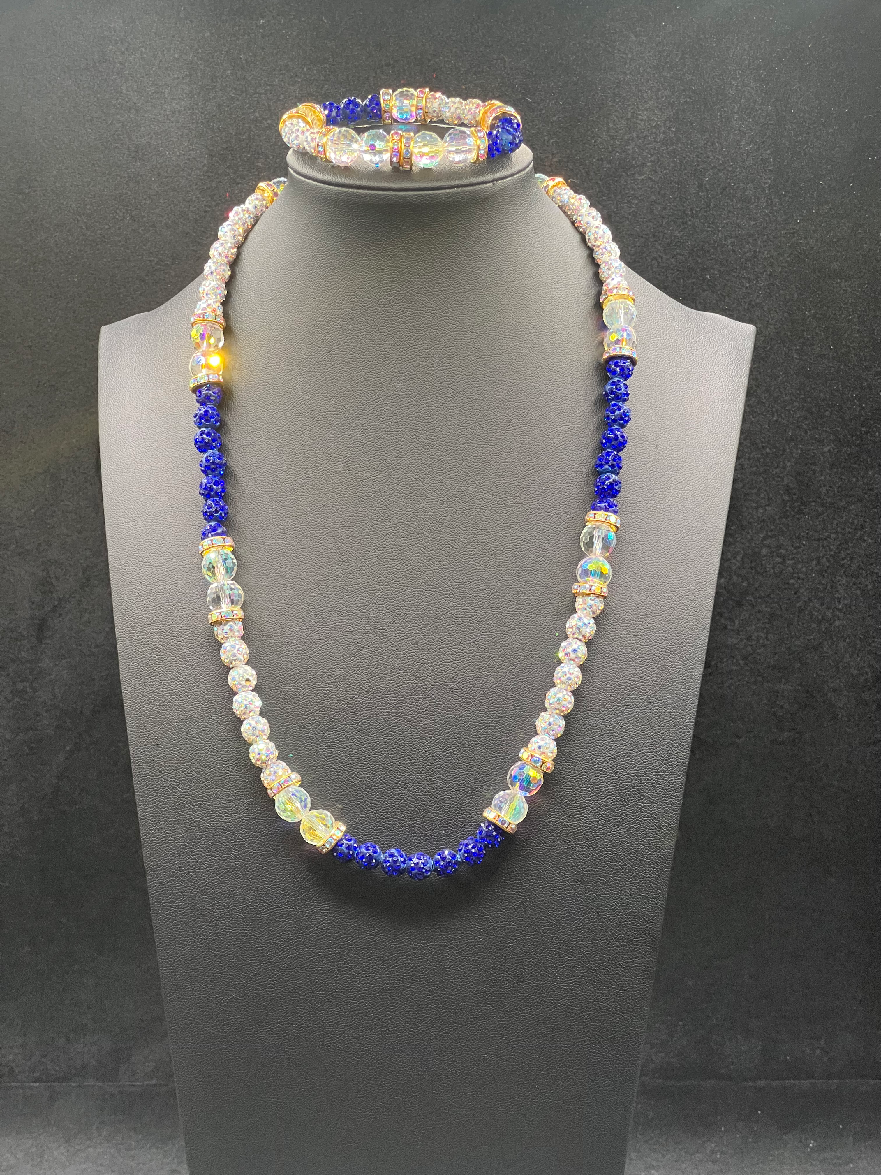 White Ice & Sapphire Bling Necklace Set