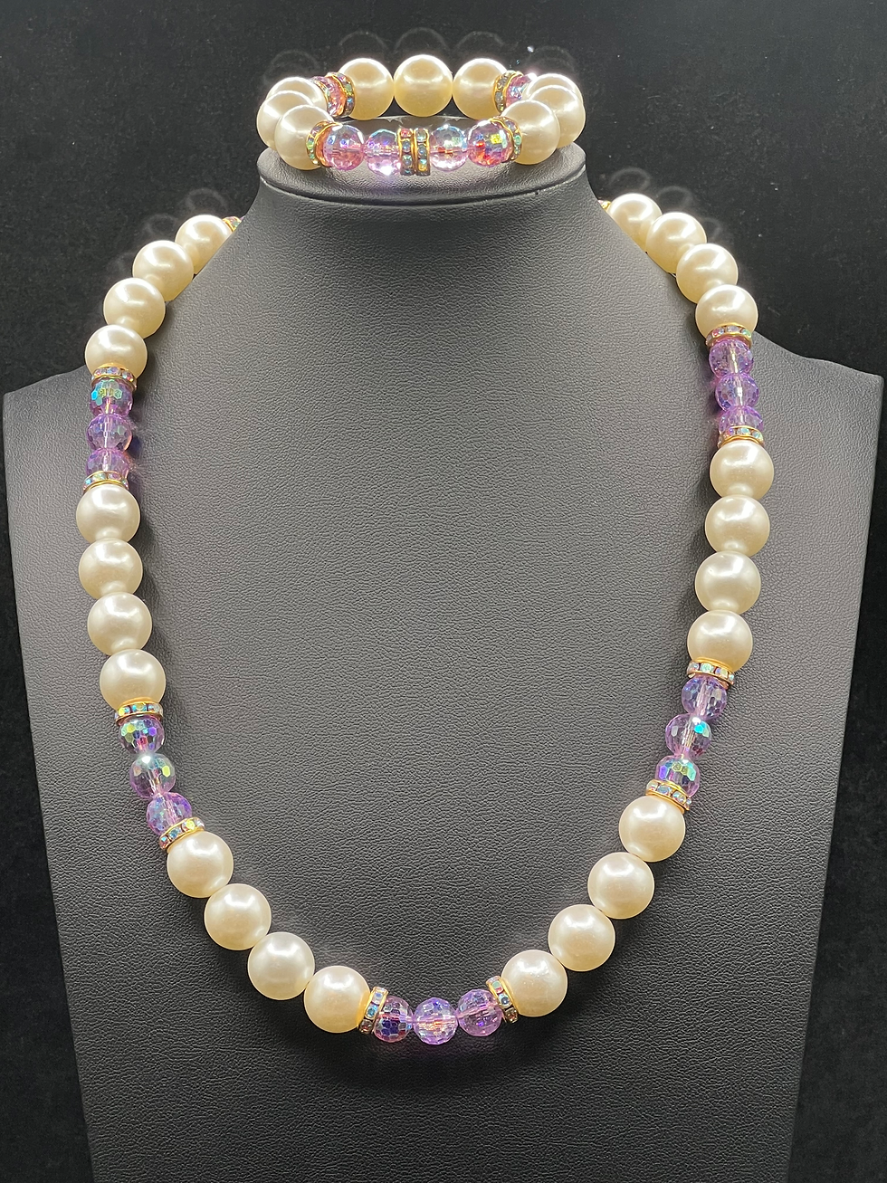 Thumbnail: Bold Grape Beige Pearl Necklace Set