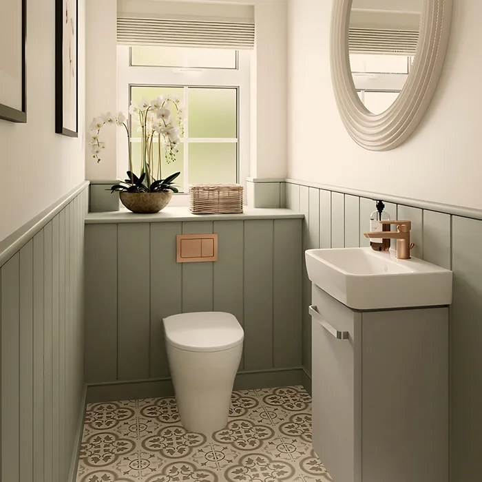 Bathroom with concealed-cistern toilet
