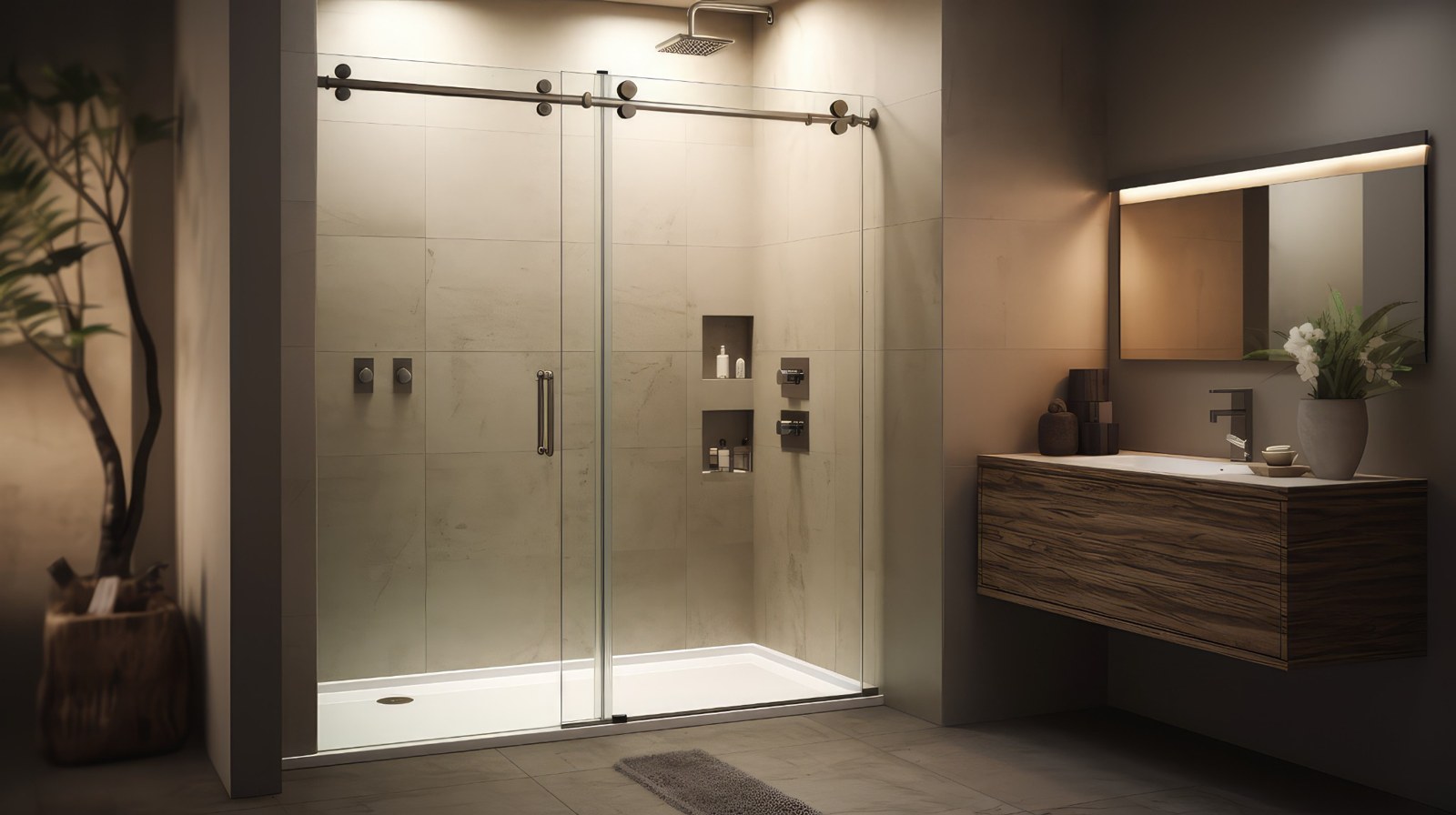 Bathroom with glass shower enclosure
