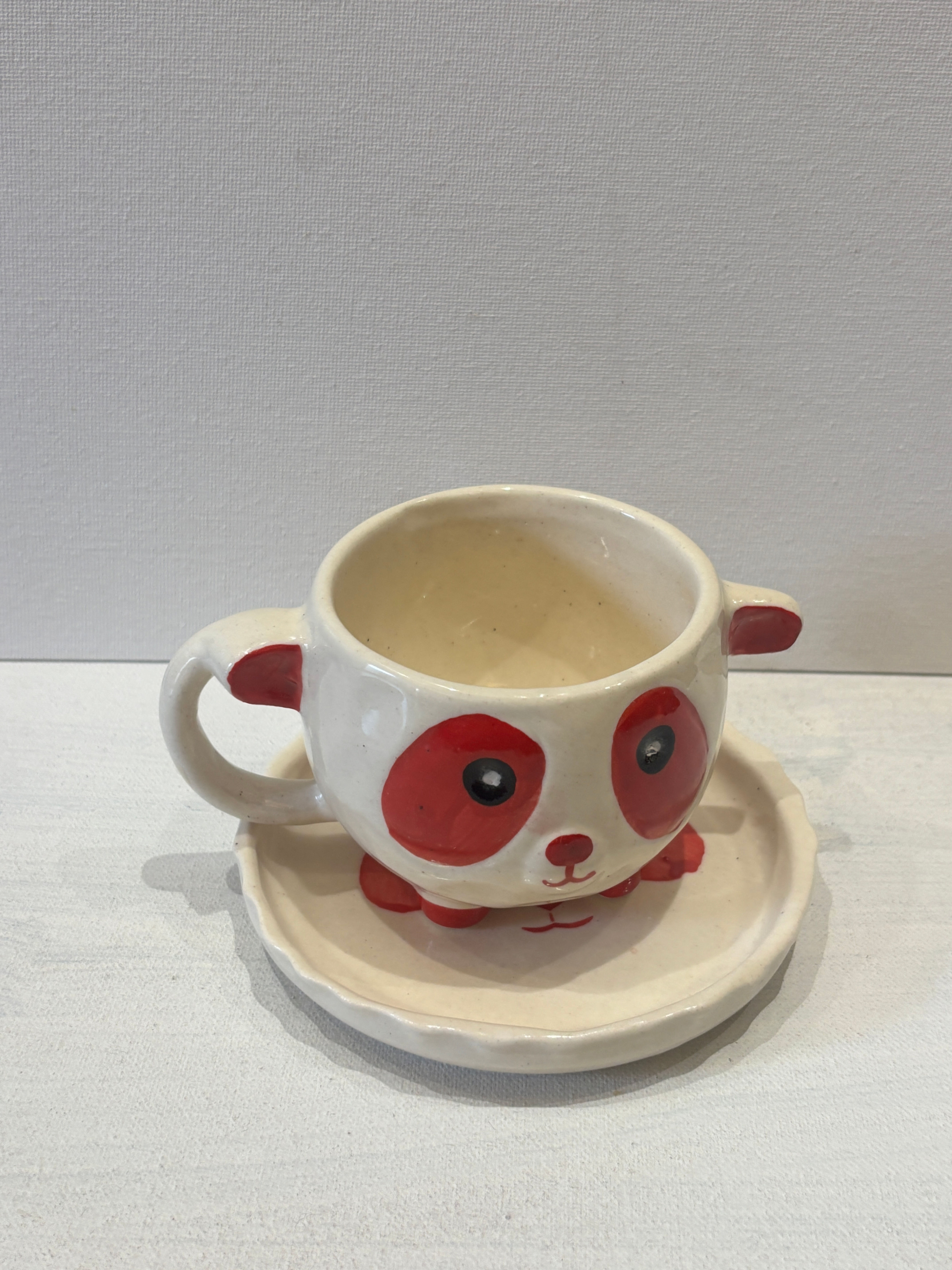 Handcrafted Ceramic Panda Cup Set: 3D Ears & Paws