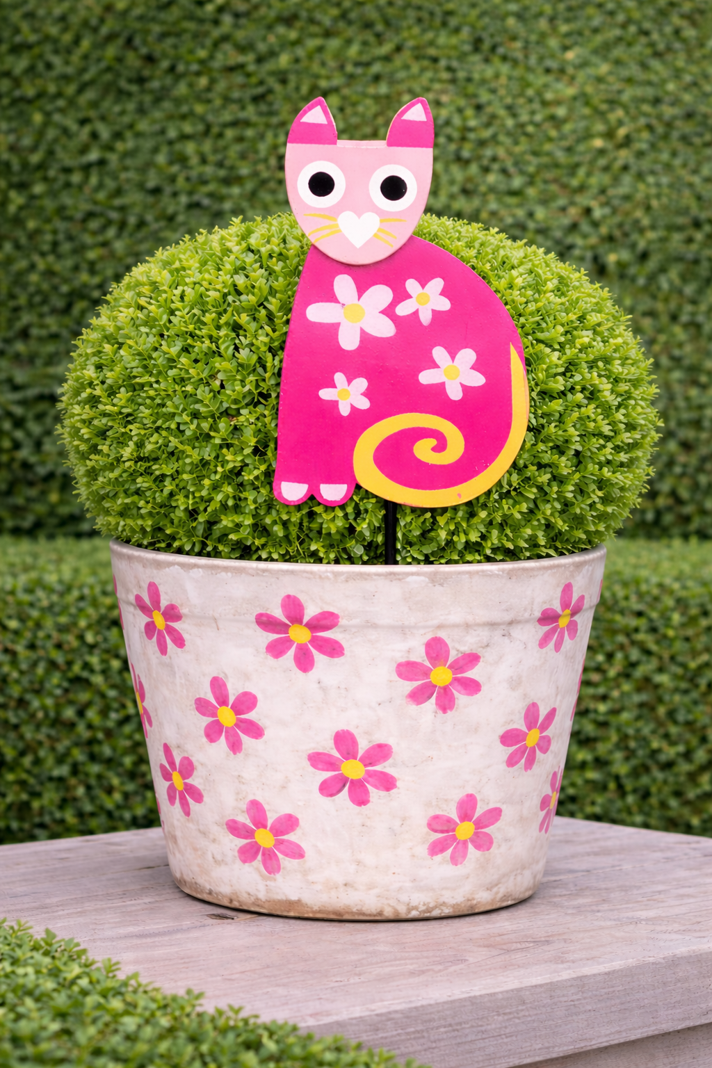 Pink Flower Cat - Garden Decor Sticks