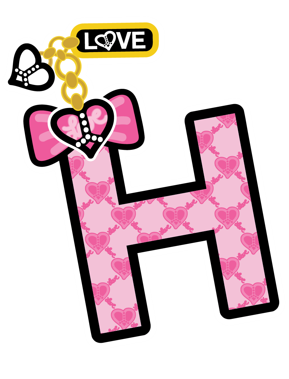 letter H digital gif flashing pink patterned bow charm