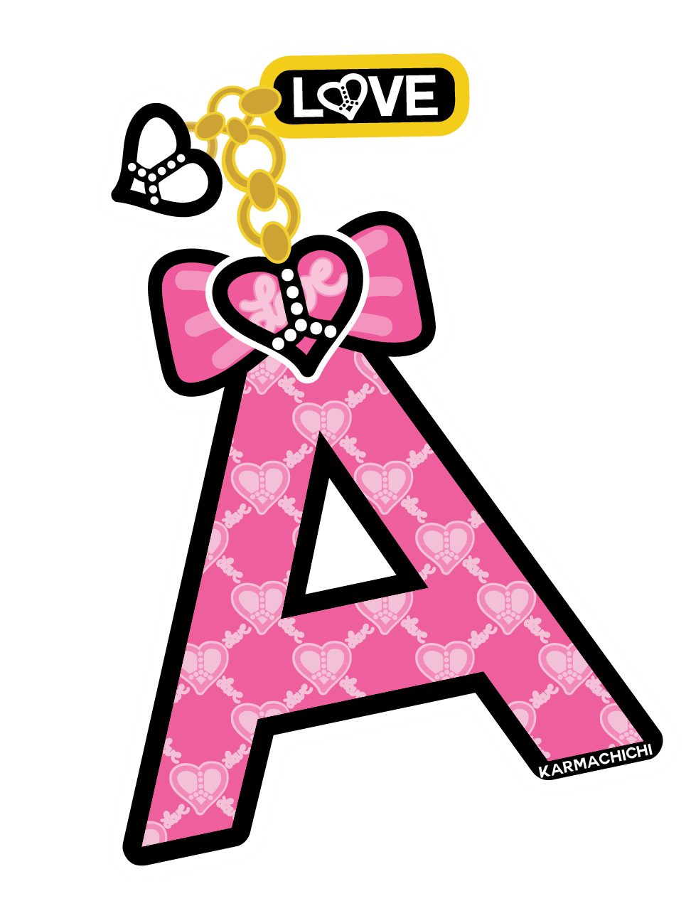 letter A digital gif flashing pink patterned bow charm