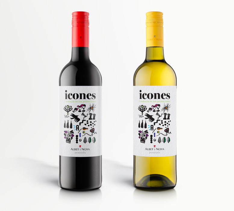 Botellas de vino Icones con diseño de branding y etiquetas creadas por Gloops Estudio Creativo para Albet i Noya.