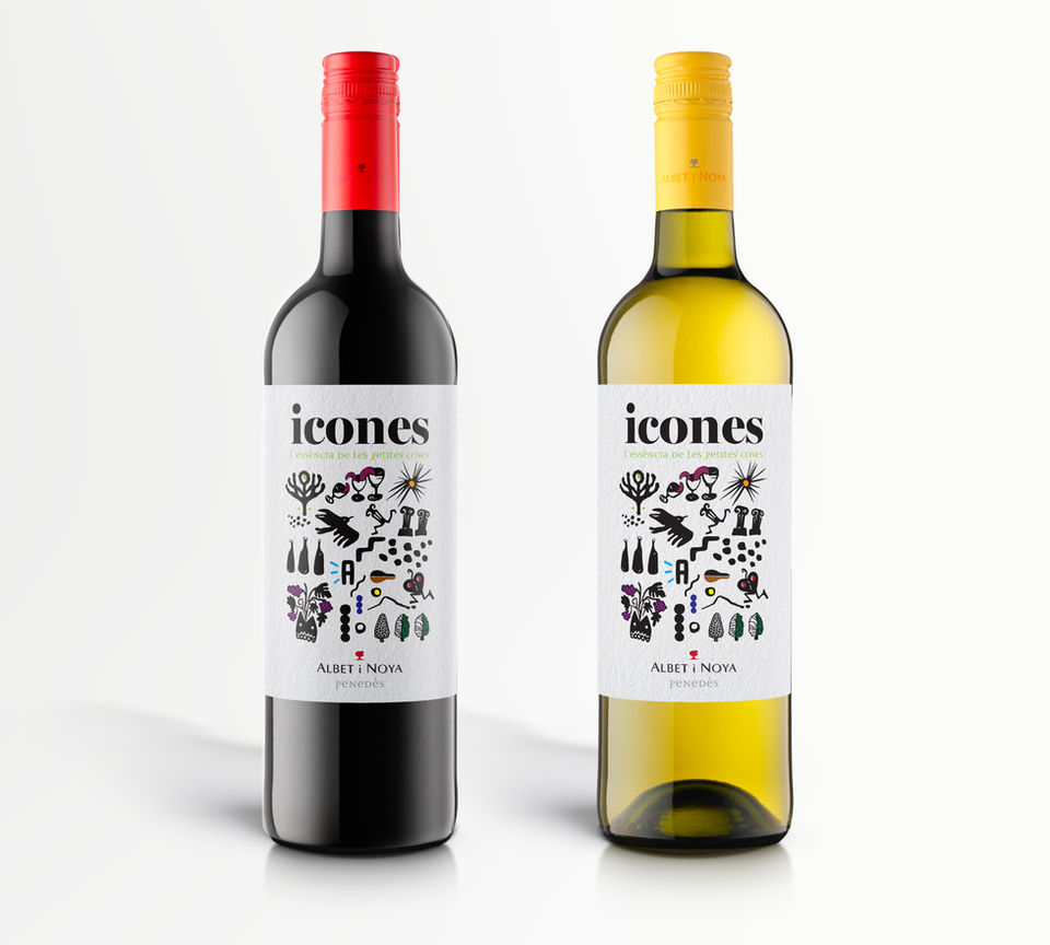 Botellas de vino Icones con diseño de branding y etiquetas creadas por Gloops Estudio Creativo para Albet i Noya.