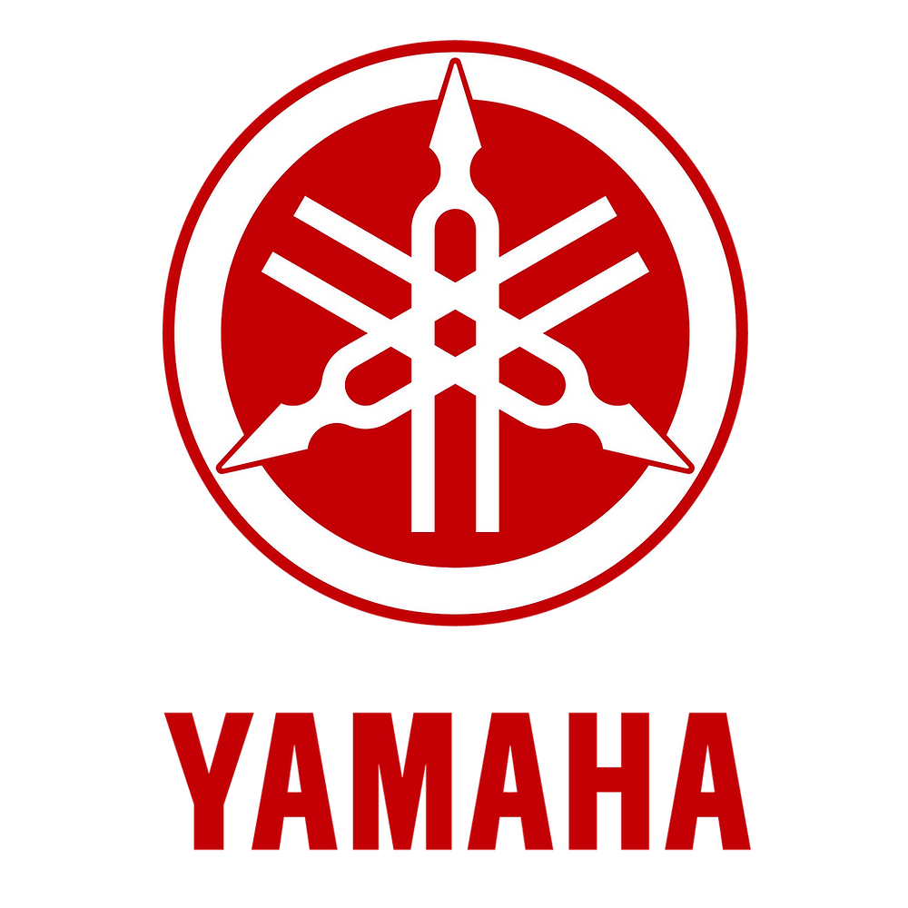 Logo Yamaha rouge avec emblème de diapasons