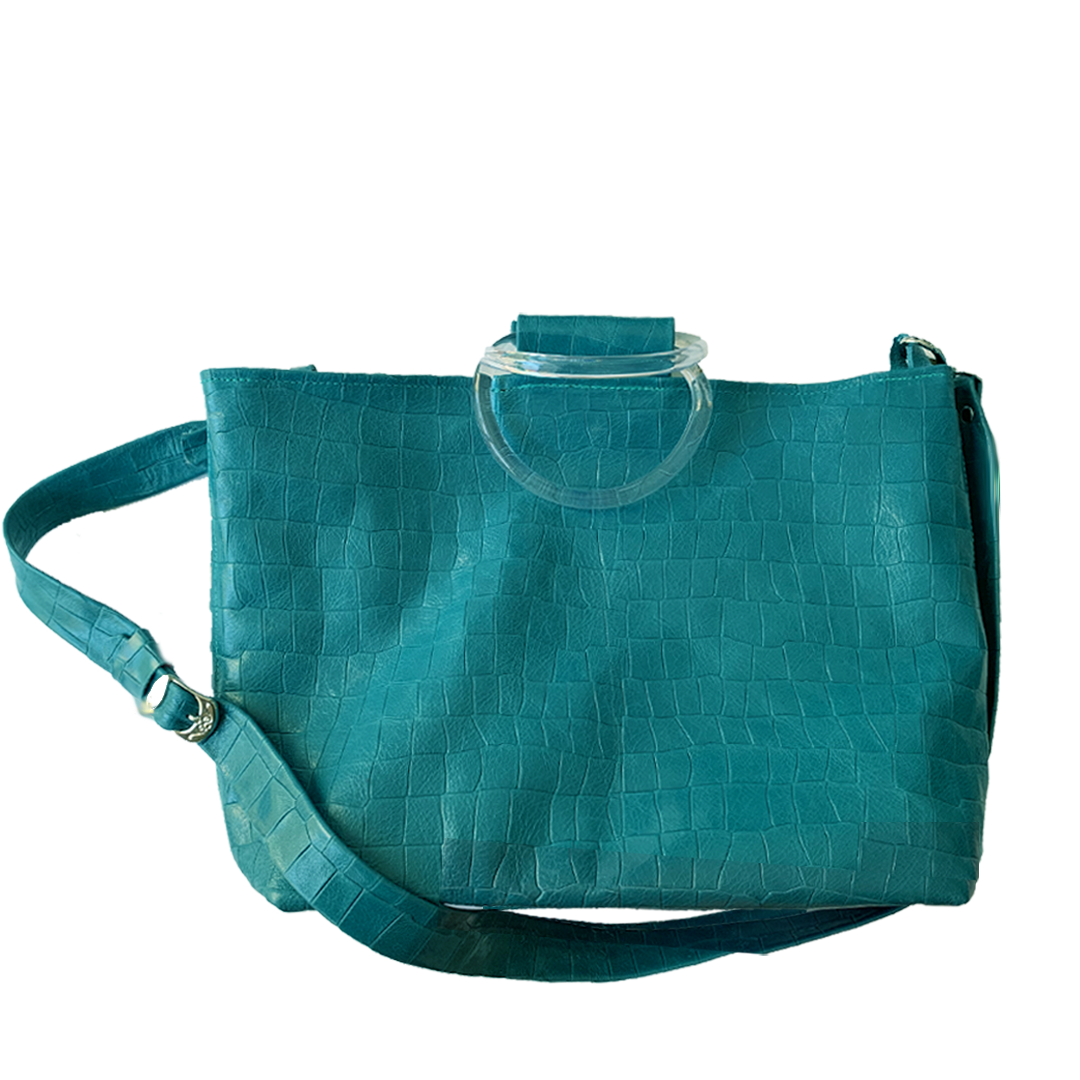 Blue-Gray Croco Embossed Tote