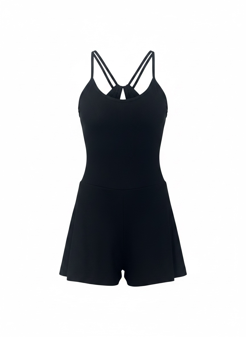 Black Bamboo Ribbed Jersey Knit Romper