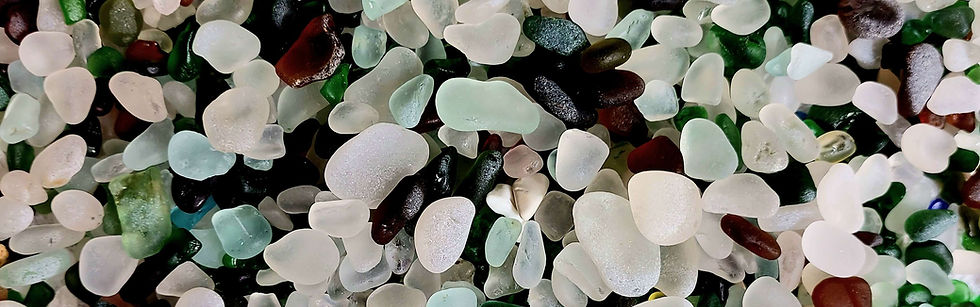 Close up view of sea glass collected at Charmouth