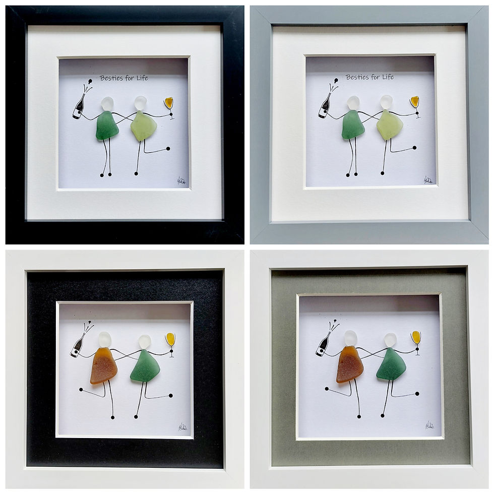 Thumbnail: Close up showing 4 mount and frame colour combination options for the picture - white, grey or black.