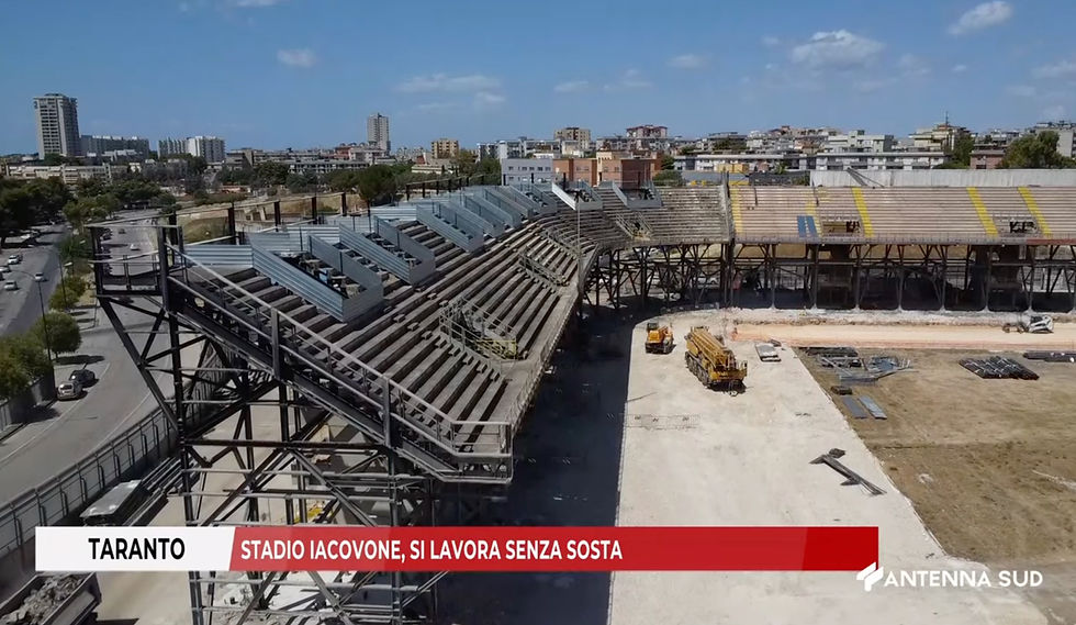 Le immagini di Antenna Sud raccontano un cantiere che non si ferma: Taranto vuole riabbracciare il suo stadio.