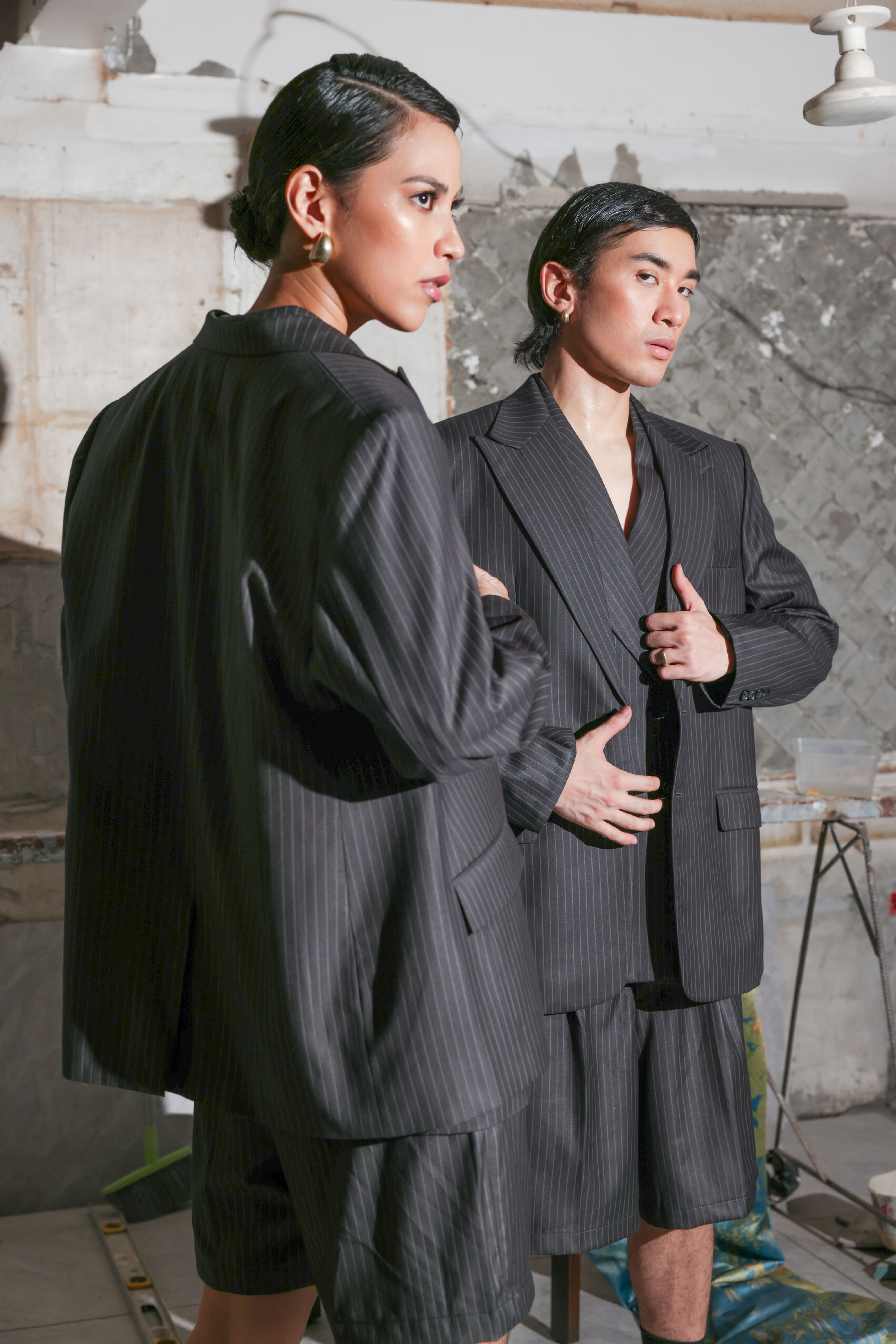 ELIA Women’s Oversized Pinstripe Suit Shorts Set