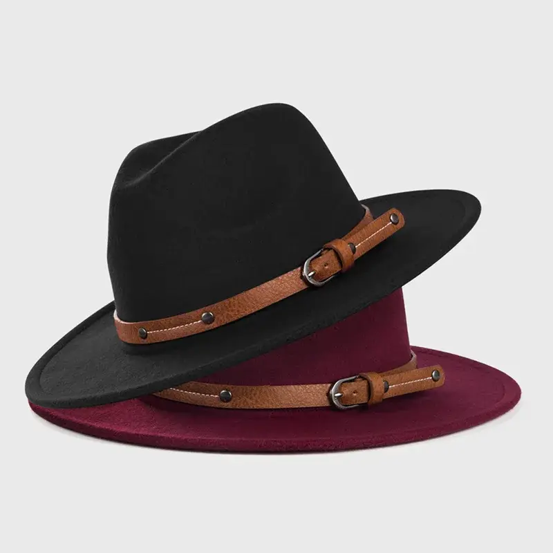 Thumbnail: Belt Wool Fedoras Hat for Women Men Winter Autumn Warm Vintage British Style
