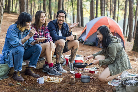 Friends Camping in Woods