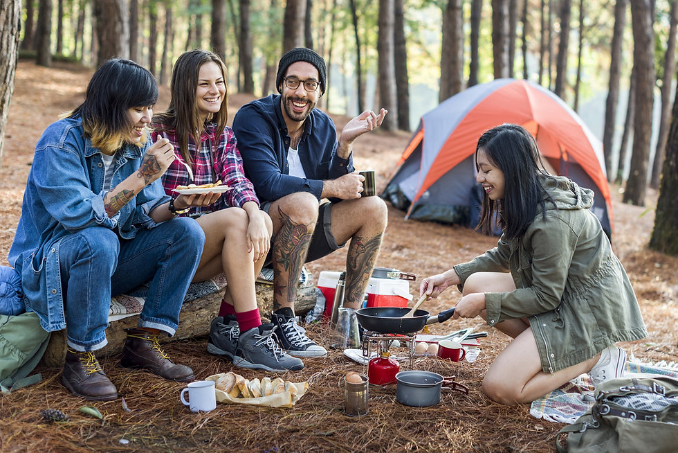 Friends Camping in Woods