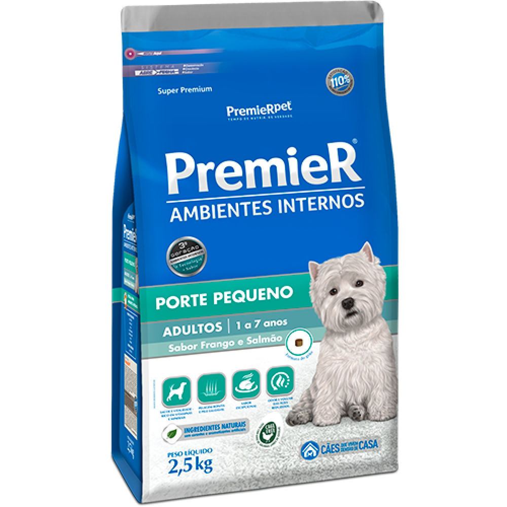 Ração Premier Ambientes Internos Cães Adultos Raças Pequenas 2,5Kg